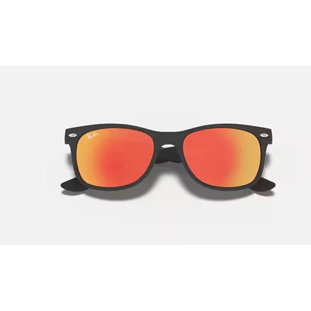 NEW Ray-Ban New Wayfarer Kids Sunglasses Matte Black Brown Orange Mirror Lenses